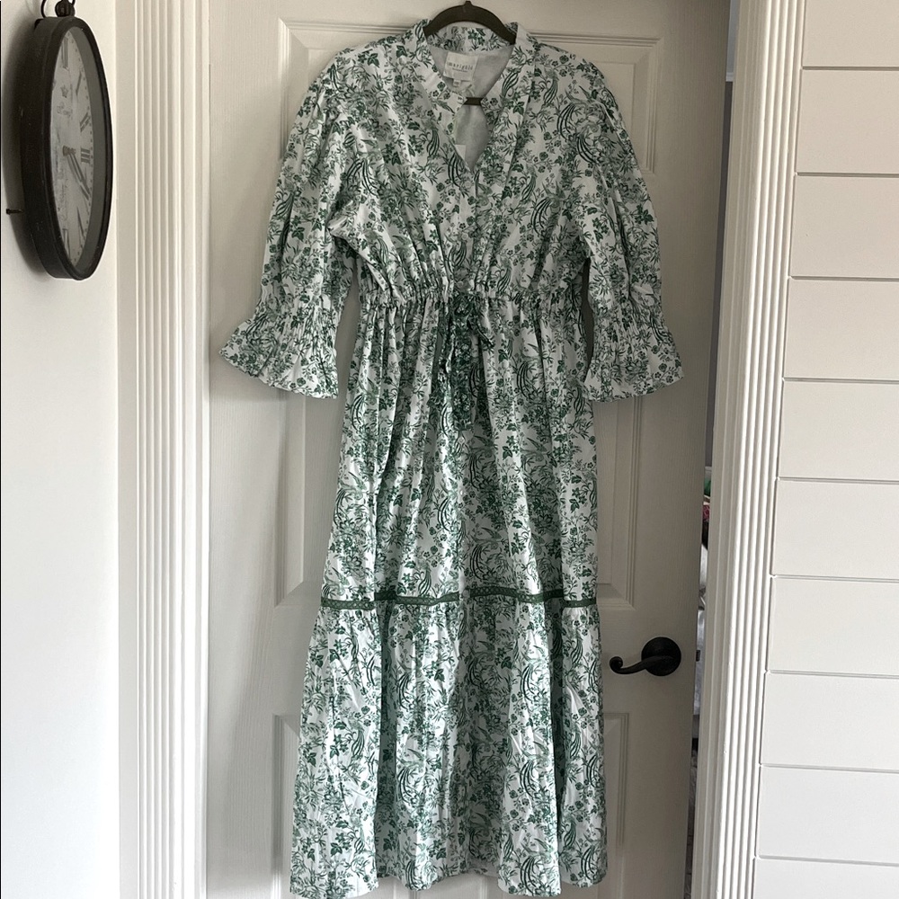Victoria Dunn Green and White Cotton Dress NEW